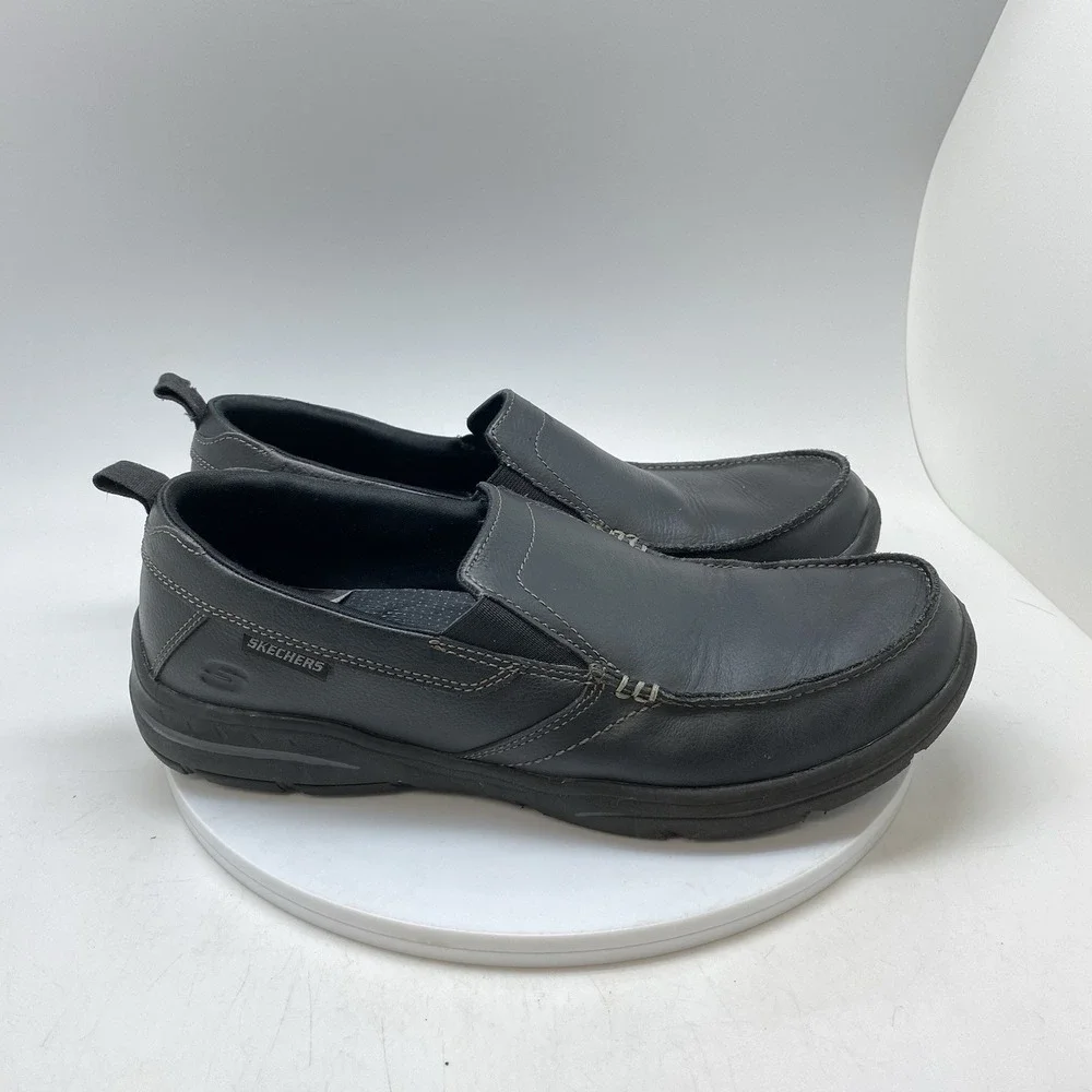 Skechers Shoes Mens 10 Harper Forde Black Leather Loafers Slip Ons 64858 Causal